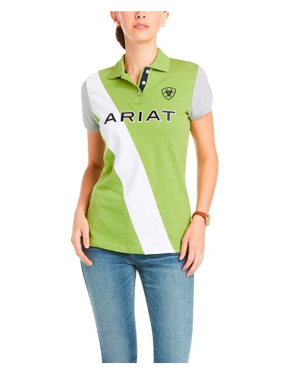 Polo en piqué à manches courtes vert, blanc et gris pour femme Taryn - Ariat