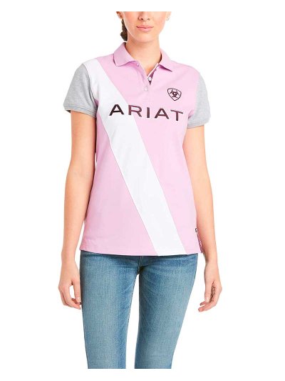 Polo en piqué à manches courtes rose, blanc et gris pour femme Taryn - Ariat