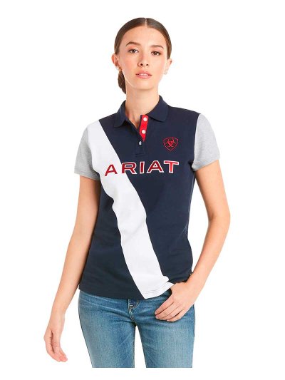 Polo en piqué à manches courtes bleu marine, blanc et gris pour femme Taryn - Ariat