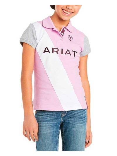Polo de piqué de manga corta lila/rosa claro, blanco y gris para niña Taryn - Ariat