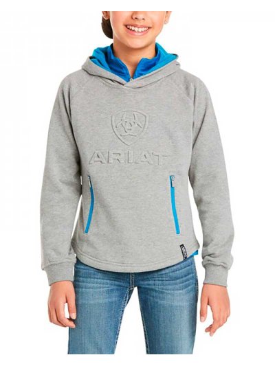 Sudadera gris y azul con logo 3d, bolsillos y capucha junior unisex - Ariat
