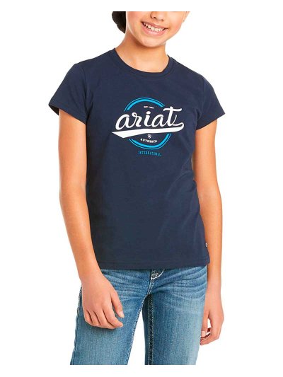 Camiseta de algodón de manga corta azul marino junior unisex Authentic logo - Ariat