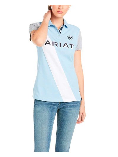 Polo en piqué à manches courtes bleu clair, blanc et gris pour femme Taryn - Ariat