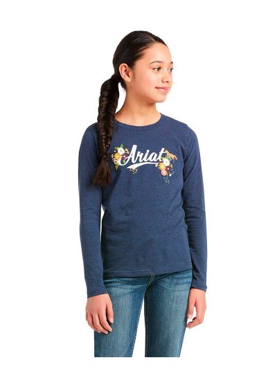 Camiseta de de manga larga azul marino con flores para niña Flora Fauna - Ariat