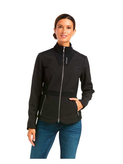 Black Softshell Jacket with Fleece Lining and High Collar for Women – Salient - Ariat