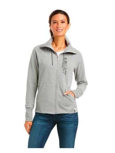 Light Grey Fleece Zip-Up Sweatshirt for Women Team Logo - Ariat