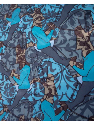 Pañuelo de tacto sedoso de 90x90cm con motivos equinos en azul, azul marino, beige y marrón modelo Annan - HV Polo - imagen 2