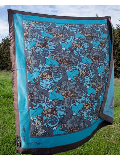 Pañuelo de tacto sedoso de 90x90cm con motivos equinos en azul, azul marino, beige y marrón modelo Annan - HV Polo - imagen 3