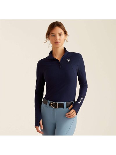 T-shirt d'entraînement bleu marine à col haut avec demi-fermeture éclair avant pour femme Lowell 3.0 - Ariat