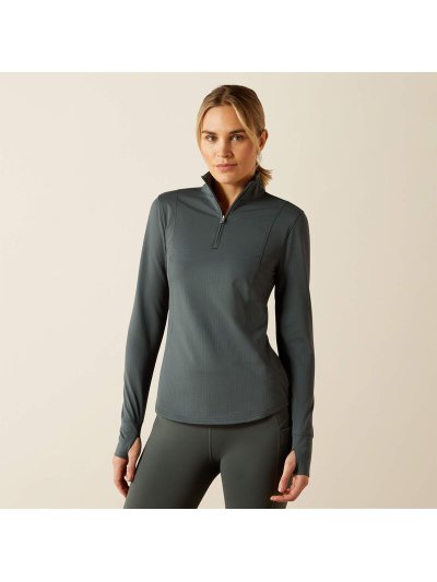T-shirt d'entraînement polaire vert foncé à manches longues et media fermeture éclair pour femme Gridwork 2.0 - Ariat