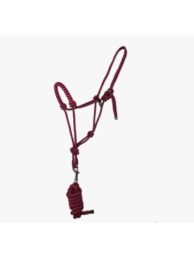 Licol d'écurie rose et noir en corde et avec longe pour cheval - QHP