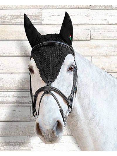 Orejeras de crochet negras con orejas elásticas y agarre para la muserola para caballo (full) - Equiline - imagen 4
