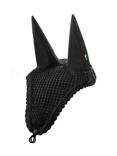 Orejeras de crochet negras con orejas elásticas y agarre para la muserola para caballo (full) - Equiline - imagen 3