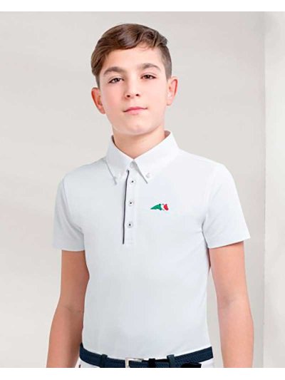 Polo clásico de competición de manga corta blanco para niño Justin - Equiline
