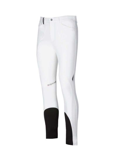 White competition breeches with logos (knee grip) for men – Racky - Equiline
