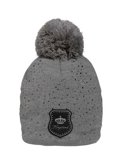 Thin grey knit beanie with pompom, rhinestones, and fleece lining – Craignure - Kingsland