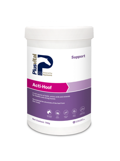 Suplemento en polvo para caballos con a cascos débiles y quebradizos con biotina, cobre, zinc y más Acti Hoof - Plusvital