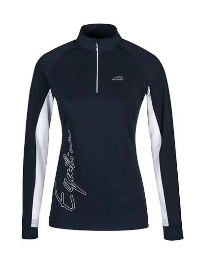 Polo d'entraînement à manches longues bleu marine et blanc pour femme Amalia - Equiline