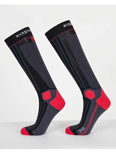 Calcetines altos de invierno negros, gris oscuro y rojos Brooke - Equiline