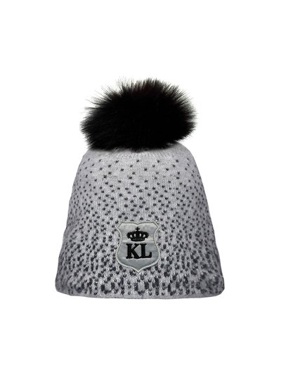 Light Gray and Black Fine Knit Hat with Pompom, Rhinestones &amp; Fleece Lining – Chignik - Kingsland