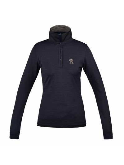 Polo technique à manches longues bleu marine avec logo au dos pour femme Blanche - Kingsland