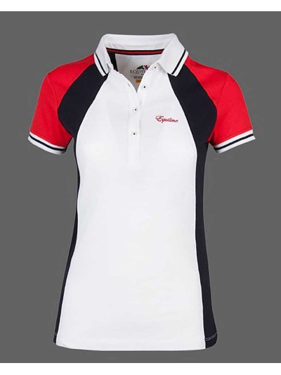Girls’ short-sleeve casual or training piqué polo in white, navy blue, and red – Abigail - Equiline
