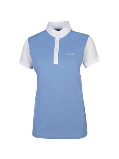 Polo en piqué de compétition à manches courtes bleu clair avec manches de Leggings blanche pour fille Greta - Equiline