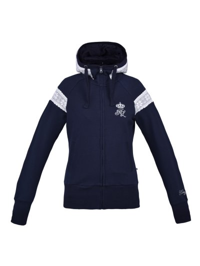 Navy blue fleece sweatshirt with winter details and hood for woman – Jacinda model - Kingsland