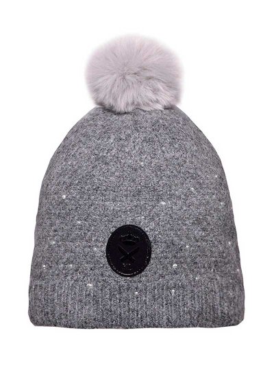 Thick grey knitted beanie with pompom and rhinestones - Nakina - Kingsland Dressage