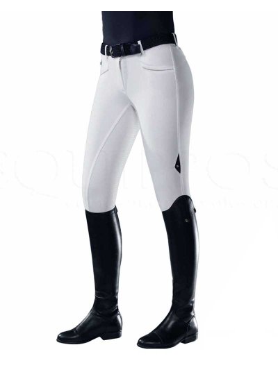Women’s white competition breeches (seat grip) with silver pocket detail – Lindy - Equiline