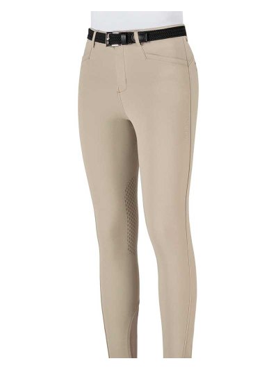 Girls’ beige riding breeches with tricolor logo on the back pocket (knee grip) – Jinak - Equiline