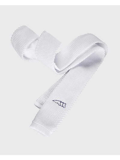 White knitted narrow tie with navy blue logo - Equiline - imagen 2