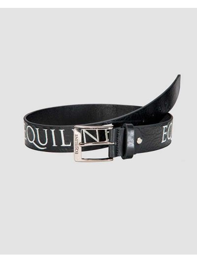 Cinturón negro de piel con bordado de la firma y la bandera italiana Ralph - Equiline
