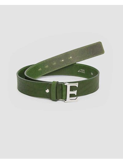 Unisex Green Leather Belt with E-Shaped Buckle – Betta Model - Equiline