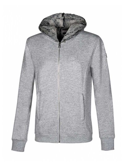 Light Grey Fleece-Lined Zip-Up Sweatshirt with Faux Fur Hood – Kia by Equiline (Women’s)