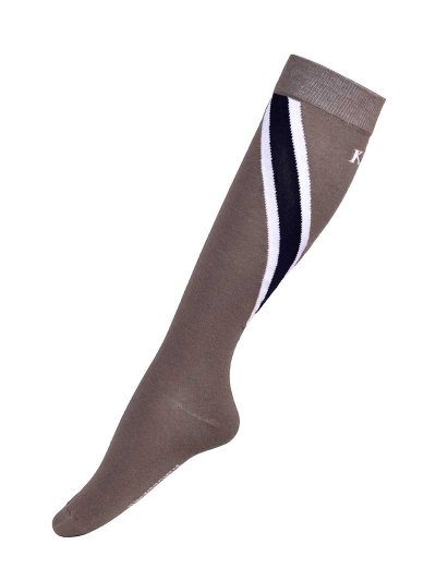 Calcetines coolmax de caña alta marrones con bandas blancas y azul marino Tauri - Kingsland