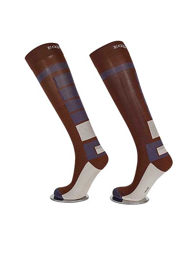 Calcetines altos de invierno marrón oscuro con zonas en morado y beige Block - Equiline