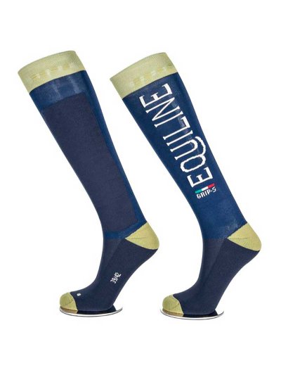 Calcetines altos de invierno con grip de color azul marino y verde Crime - Equiline