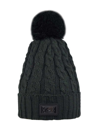 Thick dark green knitted beanie with pom-pom and fleece lining – Chap - Kingsland