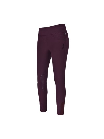 Burgundy pull-on pants with wide elastic waistband and silicone knee grip – Katja model - Kingsland