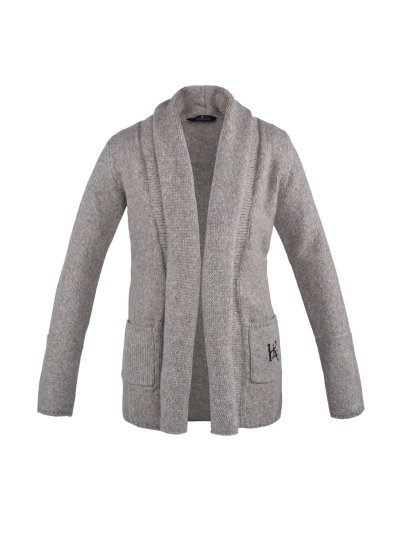 Long thick-knit cardigan in beige and grey for woman – Darlene - Kingsland