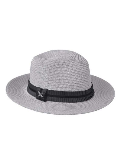 Light grey toquilla straw hat with black pleated ribbon for women – Florian – Kingsland Dressage
