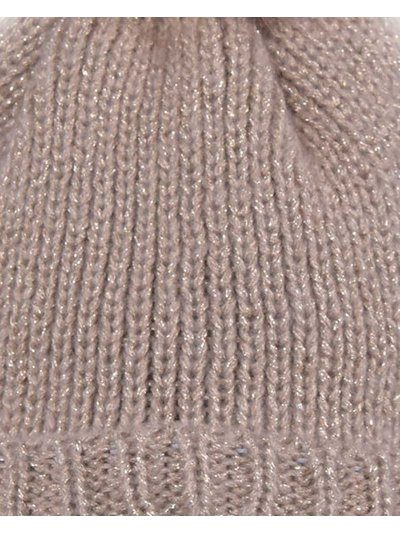Thick beige knitted beanie with golden glitter, pompom, and fleece lining – Laboulaye – Kingsland Dressage - imagen 2