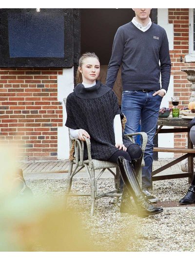 Dark grey and black knitted poncho with high collar for women Blanco - Kingsland