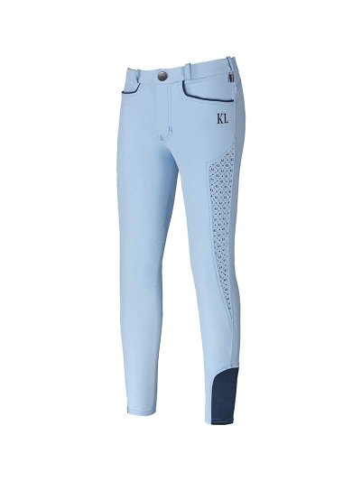 Light blue breeches with monogram print and knee grip for girl – Kaila model - Kingsland