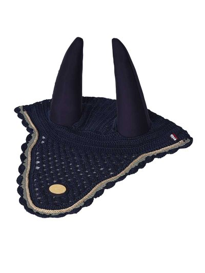 Orejeras de crochet azul marino y dorada con orejas elásticas para caballo Nue - Kingsland