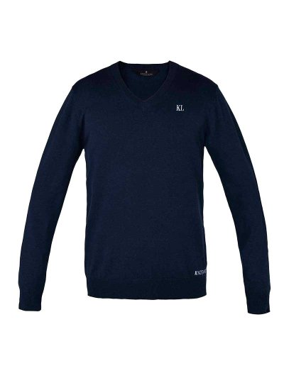Women’s fine knit V-neck navy sweater – Denia – Kingsland<br>