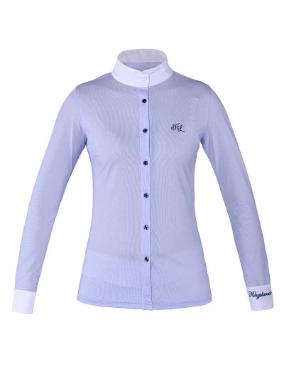 Chemise de concours à manches longues blanc avec topitos bleu pour femme Fortuna - Kingsland