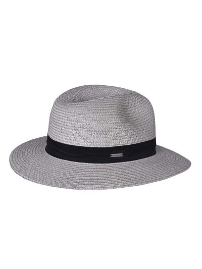 Light grey toquilla straw hat with navy blue ribbon – Mandeleu model - Kingsland