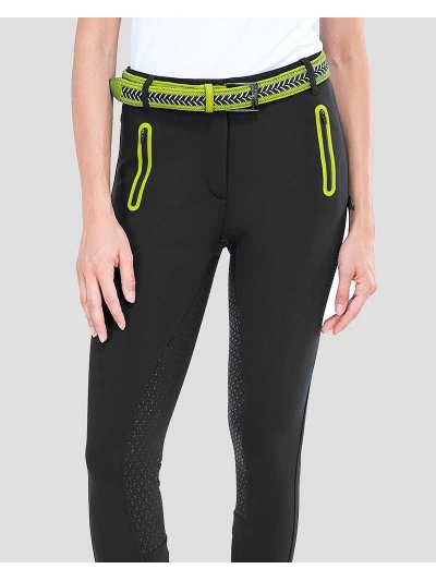 Pantalons d'hiver noir et vert citron (grip à fond intégral) pour femme Hiddenite - Equiline